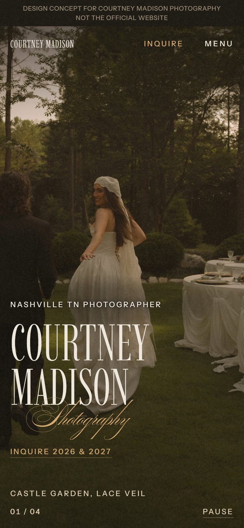 Courtney Madison Photography design concept, home page on a phone