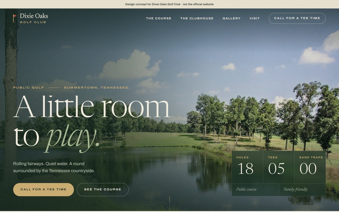 Dixie Oaks Golf Club design concept, home page on a computer