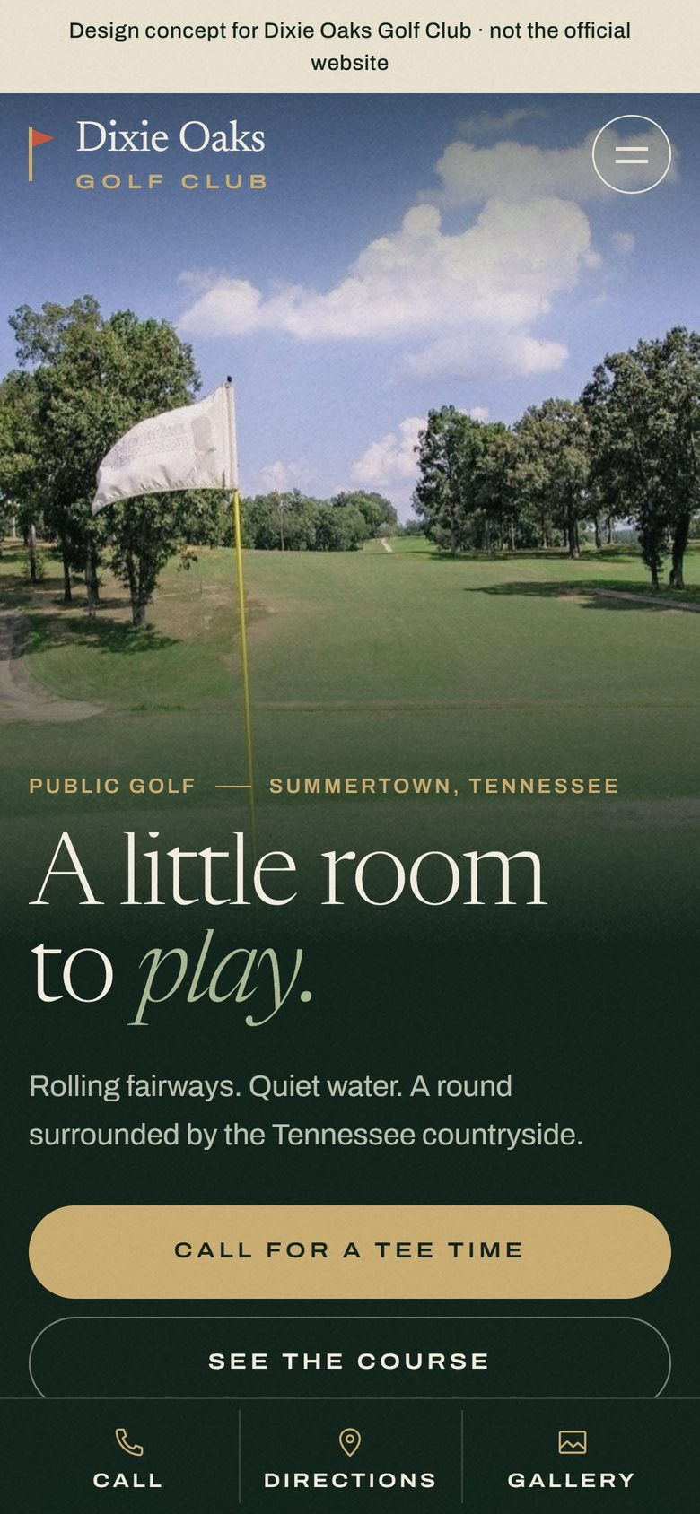 Dixie Oaks Golf Club design concept, home page on a phone