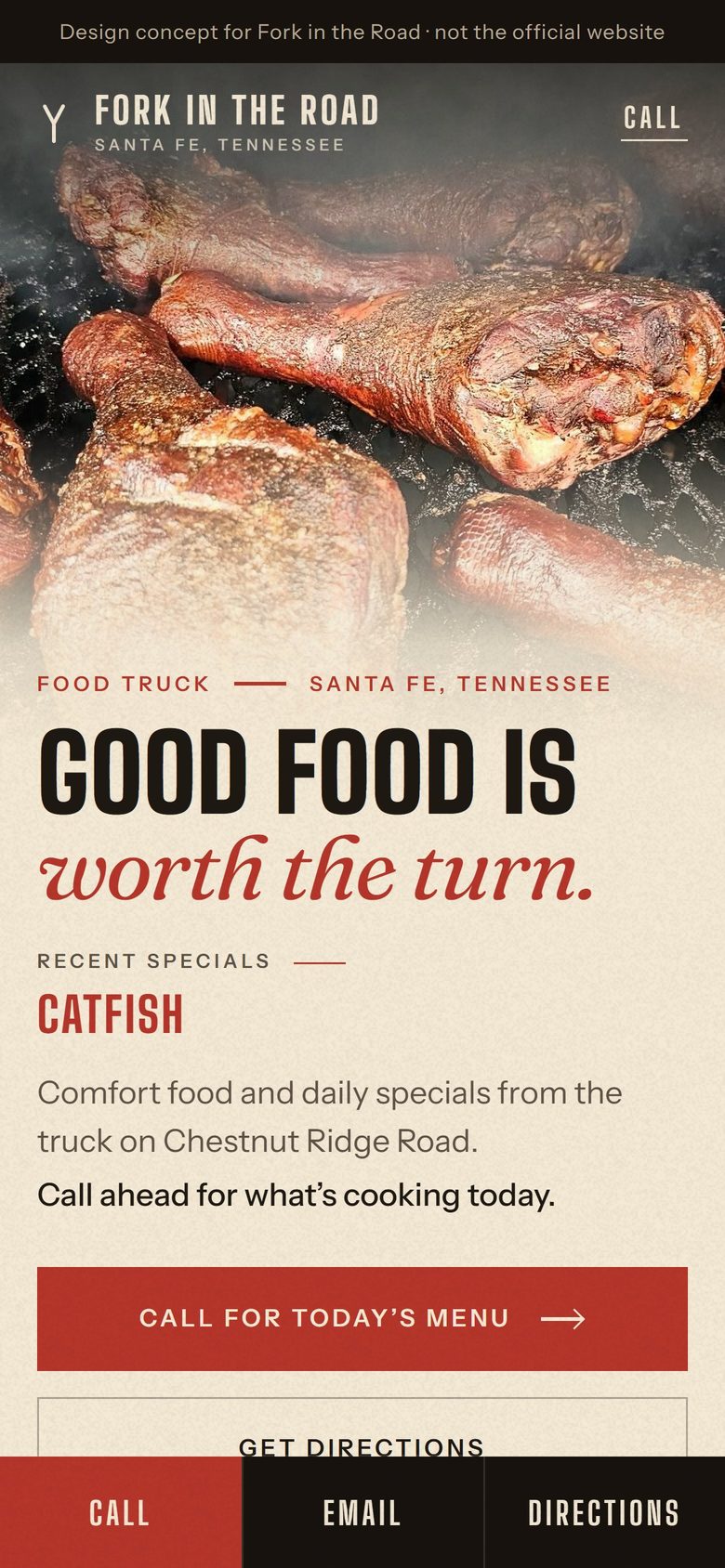 Fork in the Road design concept, home page on a phone