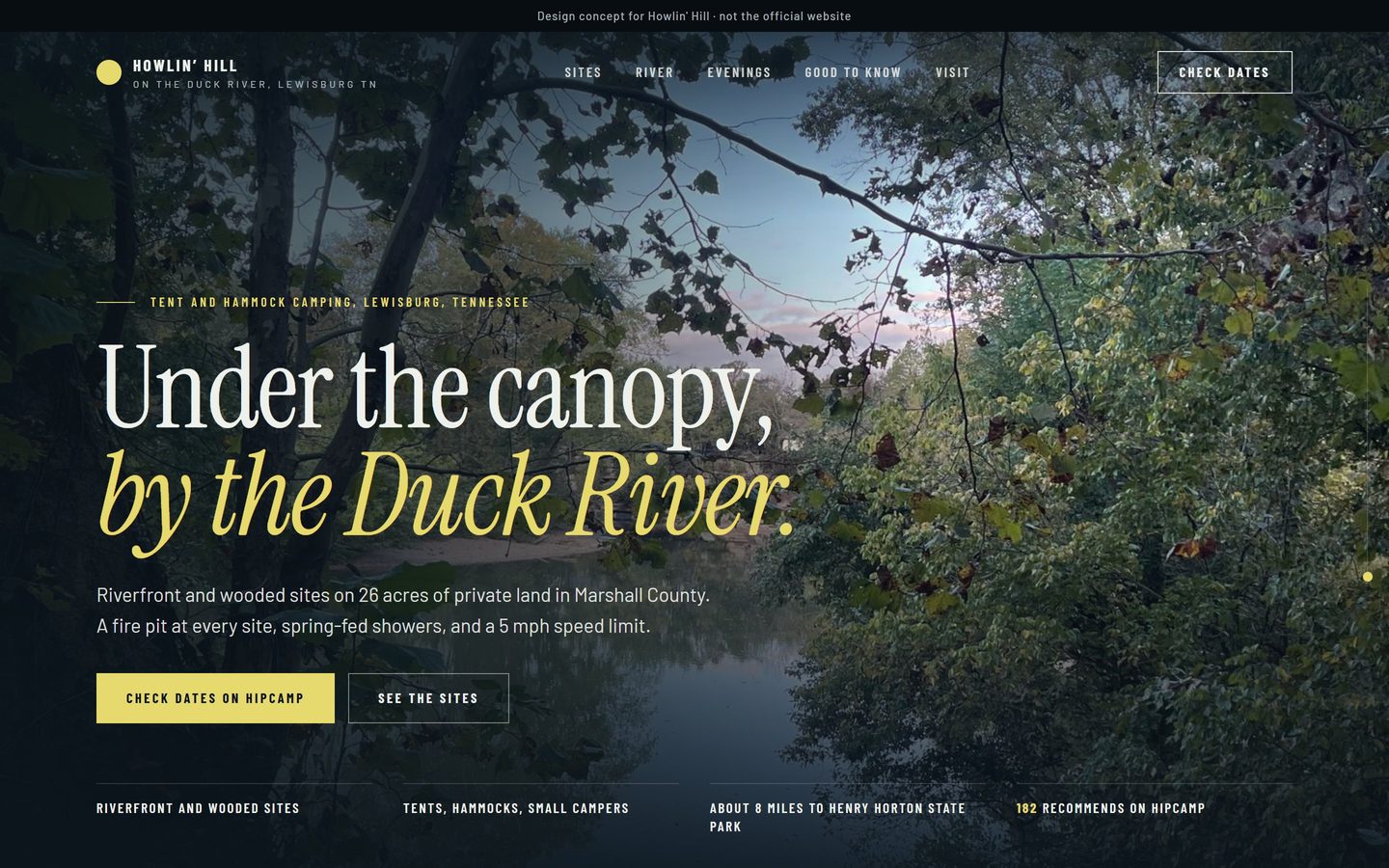 Howlin&rsquo; Hill design concept, home page on a computer
