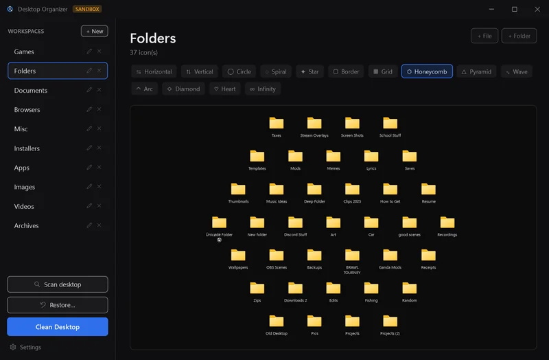Honeycomb workspace